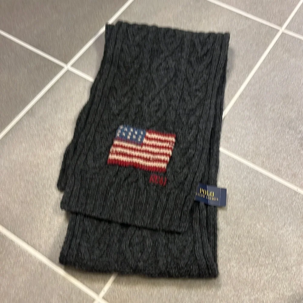 Polo Ralph Lauren Lambs Wool American Flag 67 USA Winter Scarf Scarve Cable Knit